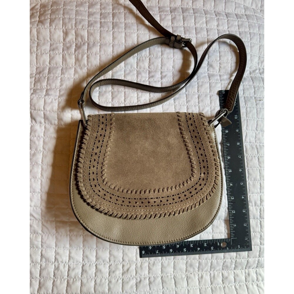 Vince Camuto Kirie Suede Leather Tan Brown Saddle Bag Silver Accents Boho